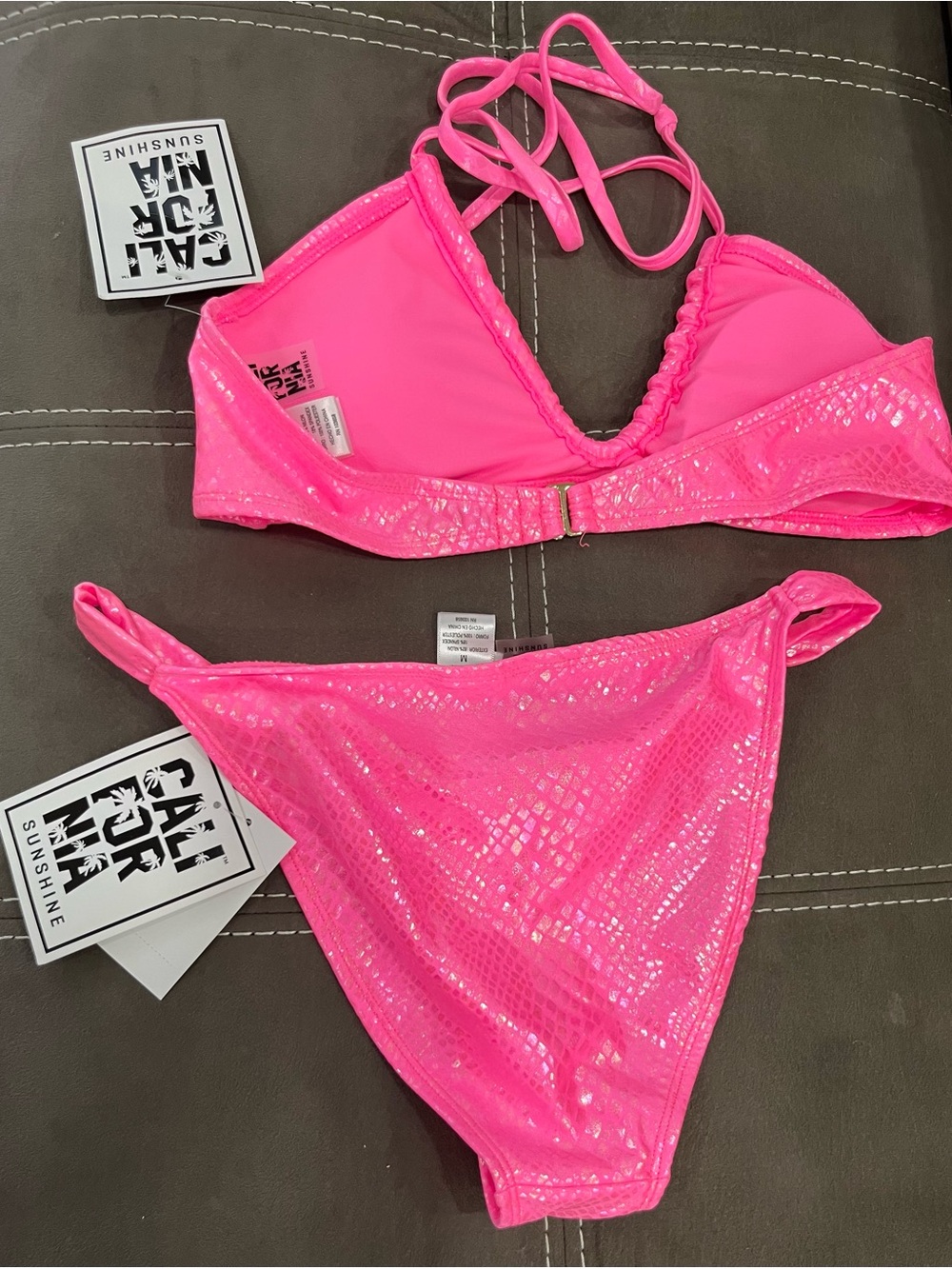 CALIFORNIA SUNSHINE Hot Pink Shimmer Bikini Set - Picture 3 of 7